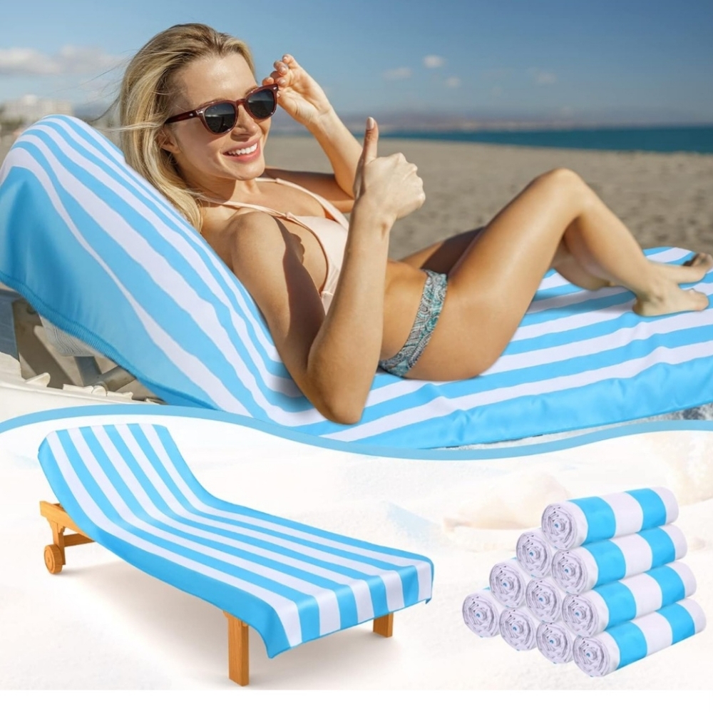 Oversized Lounge Chair Cover Towel Bulk 31" x 82" Microfiber Cabana Stripe
